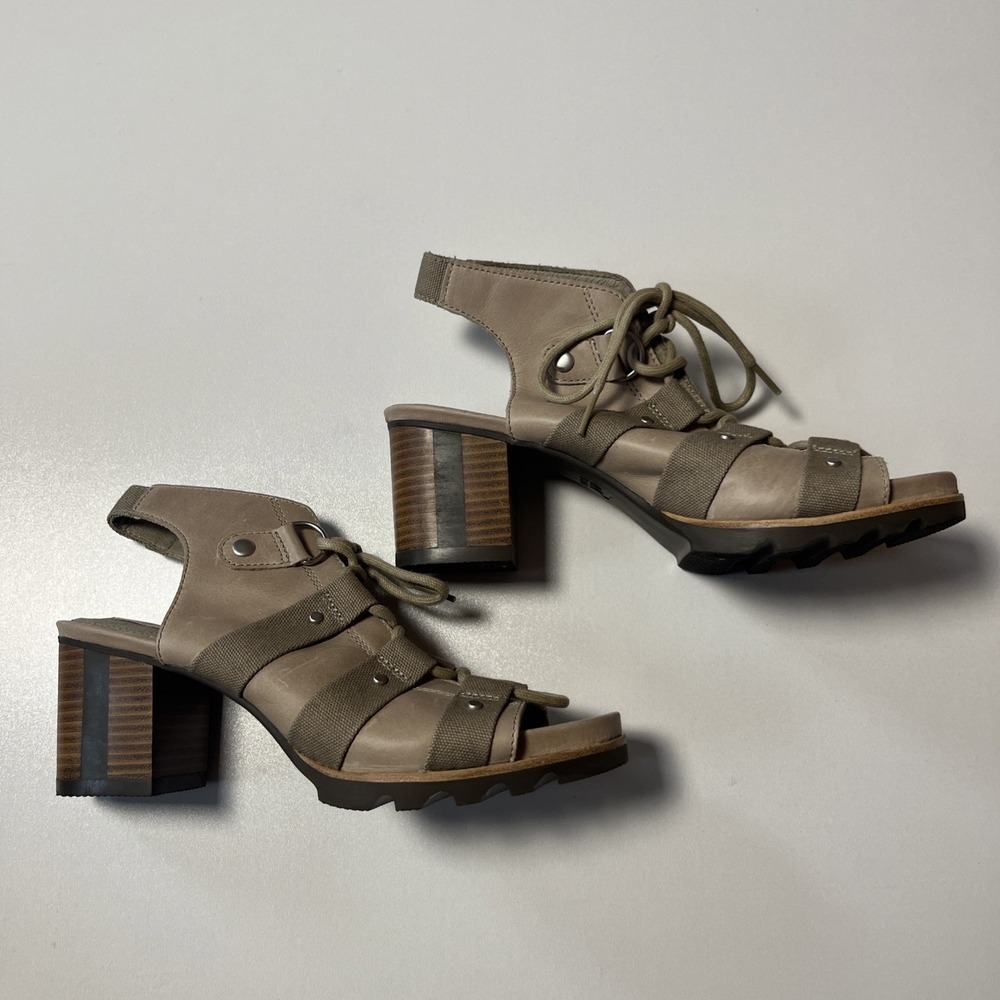 Sorel Addington Lace Up Sandals Size 9 Open Toe Heels Gladiator Platform Boots